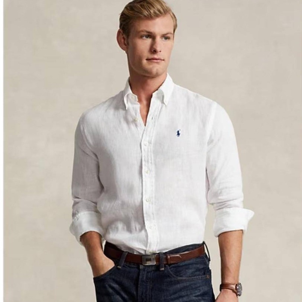 Ralph Lauren Button Down Shirt Mens XXL White Linen Long Sleeve Classic Fit